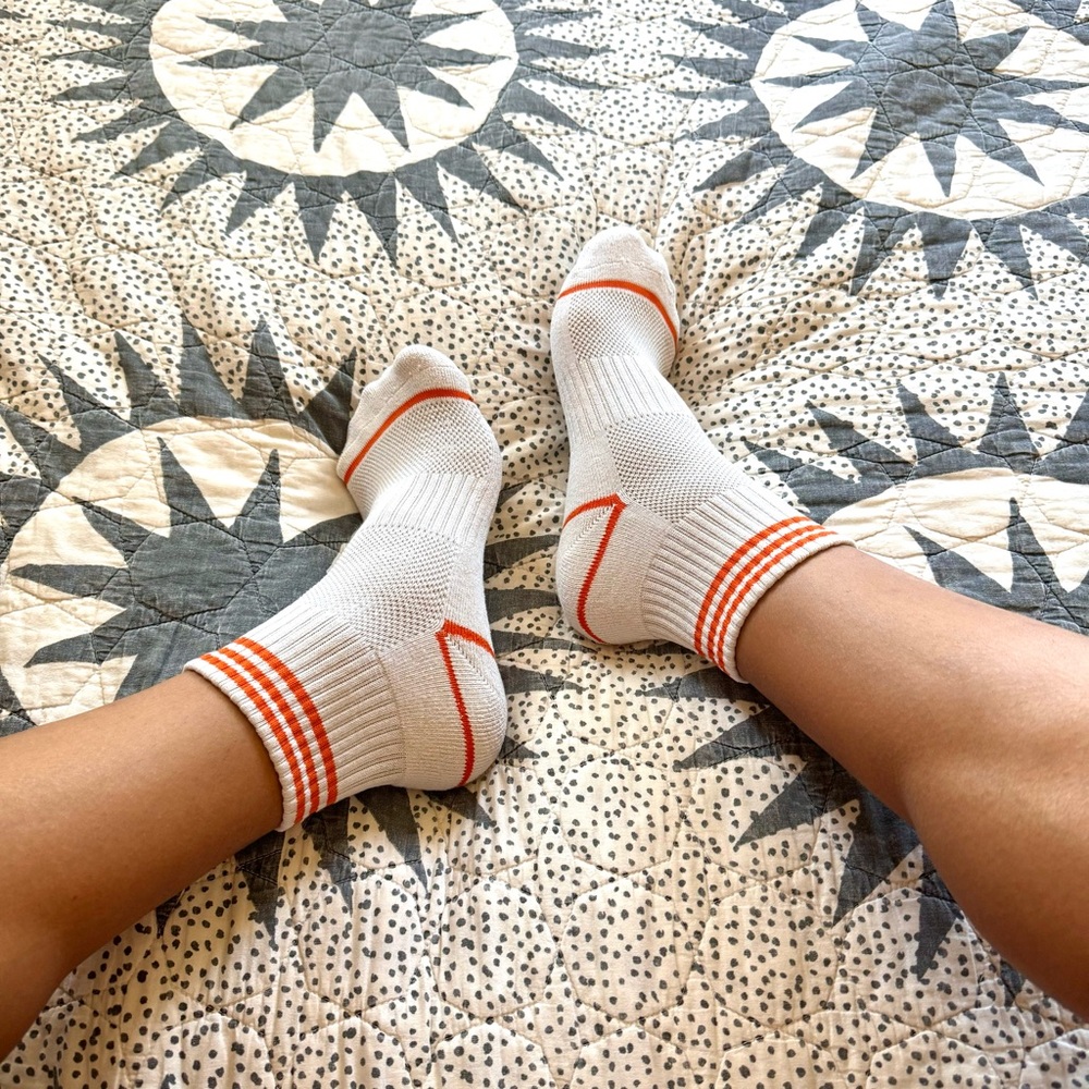 White Crew Socks with Orange Stripes